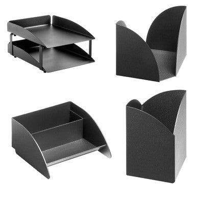 Modern Steel Two-Tier Desk Set: Letter Tray, Paper Cube Holder, Pencil Cup & Business Card Holder | Office Accessories | Office Stock