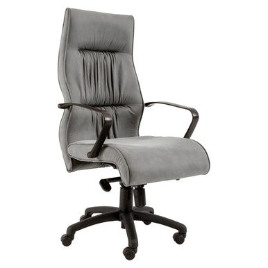 Grey Ombra High-back Office Chair by 67, Featuring a Durable Office Furniture Design with a High Backrest, Cushioned Seat, and Adjustable Armrests on a Five-Legged Black Base with Wheels.