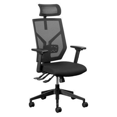 Ortho-Air High-back Office Chair KAR-HCH-11/Zz/ORA02, Ergonomic Black Mesh Office Chair with Adjustable Headrest, Armrests, and Lumbar Support on a Swivel Base with Wheels.