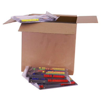 Parrot Abacus 100 Beads - Box of 40 Uncarded, Open Cardboard Box with Colourful Abacus Beads in Plastic Packaging.