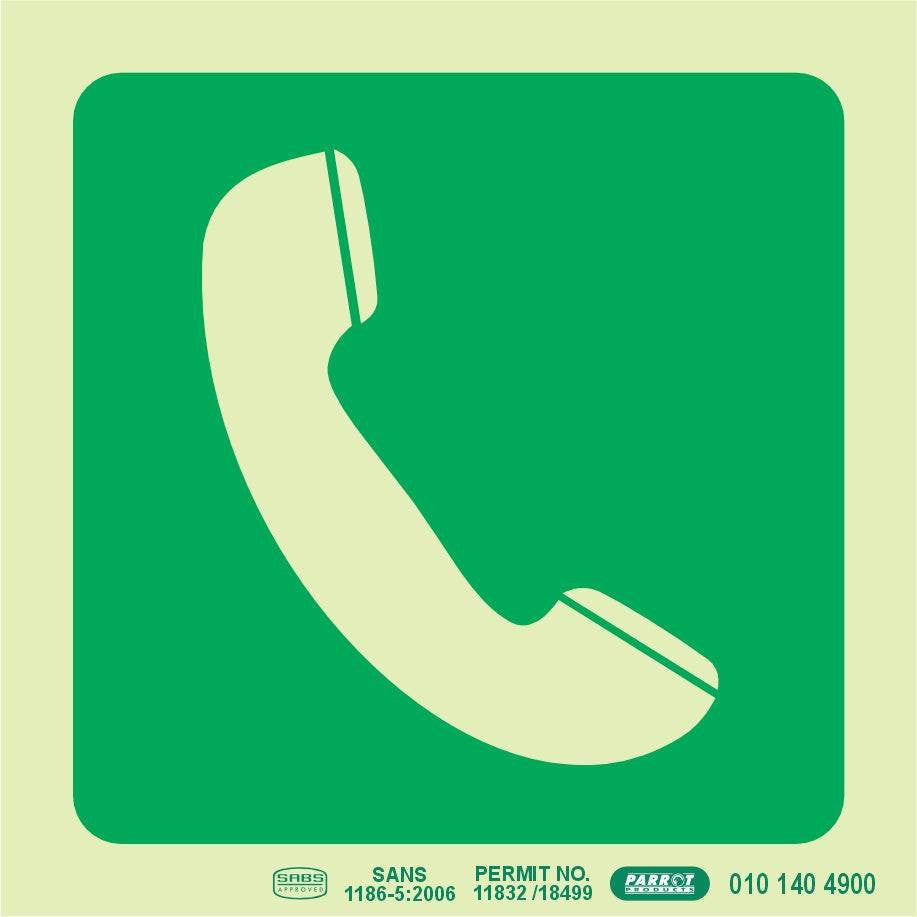 Photoluminescent 190MM Safety Sign - E20-Telephone