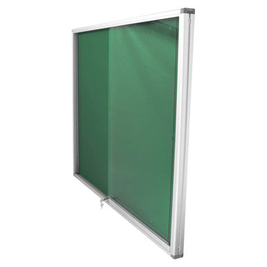 Pinning Display Case (1500 x 1200 mm - Green), Product Image Showing a Green-Coloured Pinning Display Case with a Lockable Door, Aluminium Frame, and Dimensions of 1500 by 1200 Millimeters.