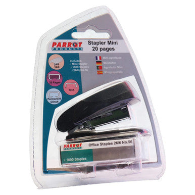 Plastic Mini Stapler (Black) and Staples (1000 x 26/6) ST3050B, Black Mini Stapler with Box of 1000 Staples Showcasing Compact Office Supplies for Stapling Papers.