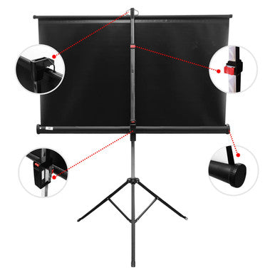 Projector Tripod Screen 1270 x 1270 mm, Adjustable Black Projection Screen with Stand, Viewable Area 1220 x 1220 mm, 1:1 Ratio, Easy Setup with Locking Mechanisms, Suitable for Presentations and Home Theatres.