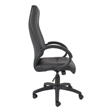 Siavita High-back Office Chair by 67, a Sleek Black Mobility Chair with Ergonomic Design, Featuring a High Backrest, Cushioned Seat, and Adjustable Armrests on a Sturdy Five-Star Base with Wheels.