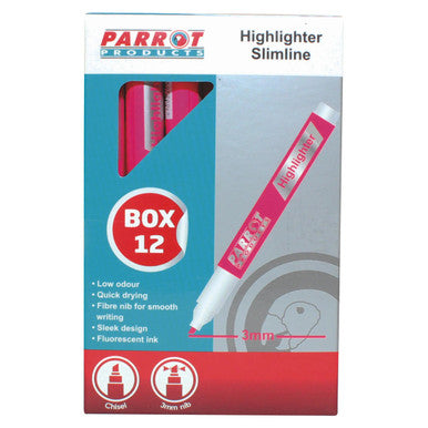 Highlighter Marker Slimline (Box of 12 - Pink)