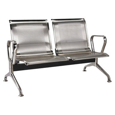 Stainless Steel Airport Bench | JOC-ABC-ASS1, Durable Metal Airport Seating with Perforated Backrests and Armrests.
