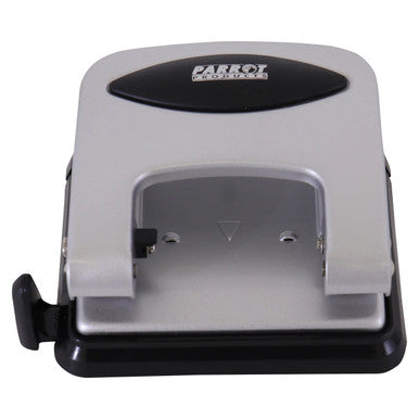 Steel Hole Punch (30 Sheets - Silver), a Compact Silver and Black Hole Puncher Designed for Punching up to 30 Sheets of Paper.