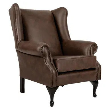 Brown Tahiti Wingback Chair by Office Stock South Africa with Nailhead Trim and Wooden Legs