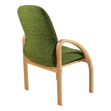 Green Upholstered Tammy Boomerang Four-Legged Visitor Office Chair by 67, Featuring Wooden Frame and Ergonomic Design, Perfect as a South Africa Office Chair, Showcasing Comfortable Seating with Stylish Curved Arms and Sturdy Legs.
