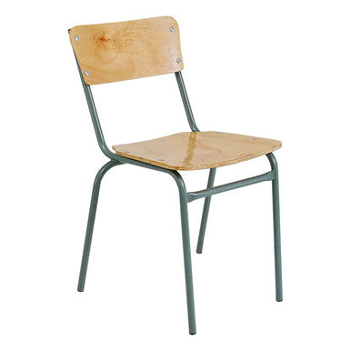 Traditional School Chair by Office Stock South Africa, a 67 Brand Product, with Wooden Seat and Backrest, Green Metal Frame, Available to Buy Chairs Online, Promoting Comfort and Durability for Educational Environments.