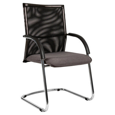 Trinidad Visitor Office Chair by 67, a Sleek Reception Area Seating Option with a Black Mesh Back, Chrome Frame, and Grey Seat, Showcasing Ergonomic Design and Comfort for Office Spaces in South Africa.
