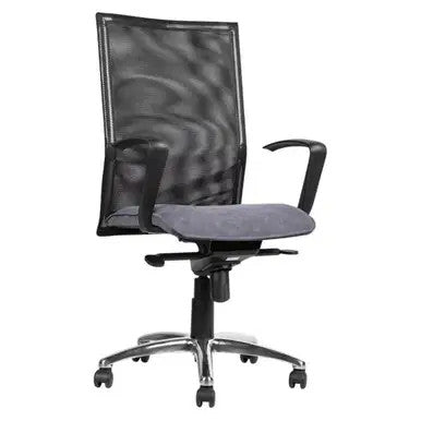 Trinidad Mesh Medium-back Office Chair by 67, Featuring a Black Mesh Back, Grey Seat, and Silver Base with Wheels, Ideal for Comfort and Durability in South Africa Furniture Settings.
