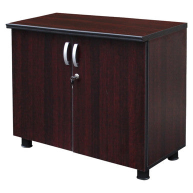 Two Door Credenza FOF-TDC-M405, Dark Wood Finish Executive Storage Cabinet with Silver Handles and Lockable Doors.
