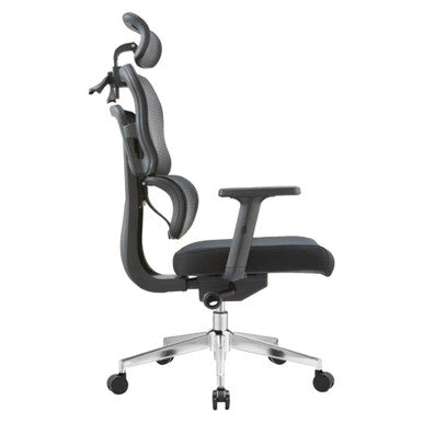 Up Ergo High-back Office Chair, Ergonomic Black Office Chair with Adjustable Headrest, Lumbar Support, and Chrome Base with Caster Wheels.