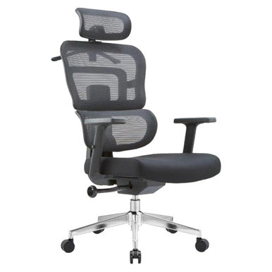 Up Ergo High-back Office Chair, Ergonomic Black Mesh Office Chair with Adjustable Headrest, Lumbar Support, and Swivel Base with Wheels.