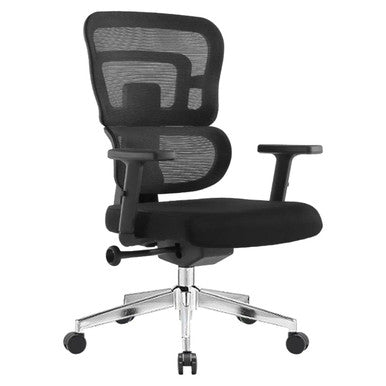 Up Ergo Medium-back Office Chair, Black Mesh Ergonomic Office Chair with Adjustable Armrests and a Cushioned Seat on a Five-Star Wheeled Base.