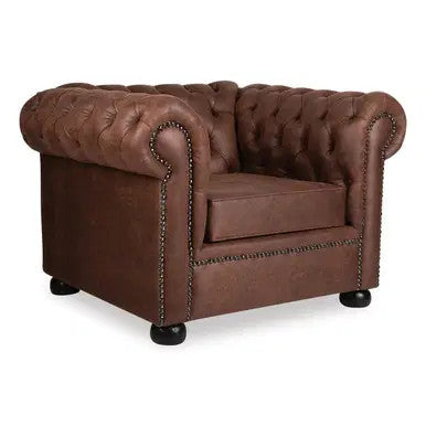 Brown Leather Victoria Sofa Chair with Tufted Back and Armrests by Office Stock South Africa