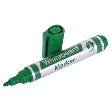 Whiteboard Marker (Bullet Tip - Carded - Green) PW0101G, Green Marker with Bullet Tip and Cap Removed, Displaying Writing Tip.