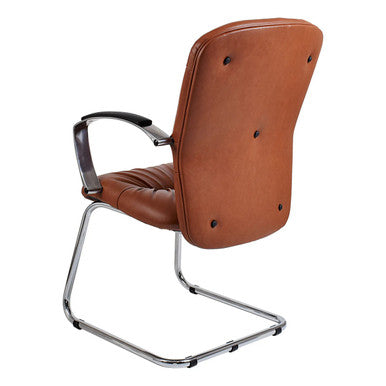 Zelda Visitor Office Chair by Office Stock South Africa, Featuring Brown Leather Upholstery, Chrome Frame, and Armrests, a Stylish and Comfortable Option for South Africa Office Furniture Needs.