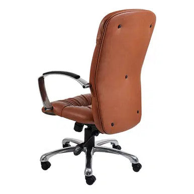 Brown Leather Zelda High-back Office Chair by 67 on a Five-Legged Base with Wheels, Featuring a High Backrest and Armrests, Ideal for Modern Office Seating Solutions with Ergonomic Design and Comfortable Fit.