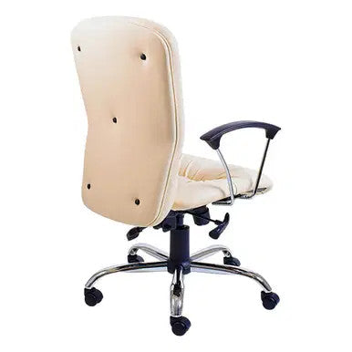 Zelda Medium-back Office Chair by Office Stock South Africa, Featuring a Cream-Coloured Ergonomic Design with Black Accents and Five-Star Base, Ideal for Home Office Furniture and Workspace Comfort, Showcasing Comfort and Practicality in a Stylish Setting.