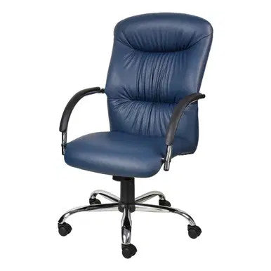Zelda Medium-back Office Chair by 67, Featuring Blue Leather Upholstery, Ergonomic Design, and a Five-Star Base with Wheels, Ideal for Comfort and Practicality in Office Settings, Among Top Office Chairs South Africa.