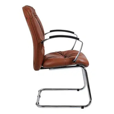 Zelda Visitor Office Chair in Brown Leather, Featuring a Sturdy Metal Frame and Ergonomic Design, Perfect for Comfort and Style; Ideal for Corporate Offices and Educational Institutions; Buy Office Chairs Online for a Comfortable Seating Solution.