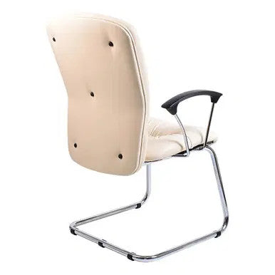 Zelda Visitor Office Chair, an Ergonomic Office Chair from Office Stock South Africa, Featuring a Cream-Coloured Seat and Backrest, Black Armrest, and Chrome Frame, Showcasing Its Stylish and Comfortable Design for Corporate and Educational Spaces.