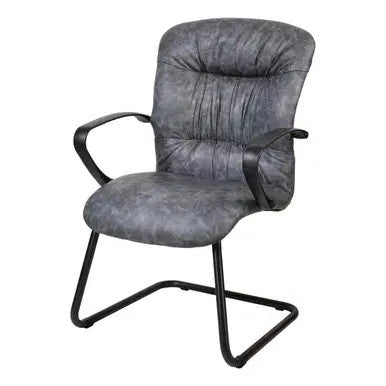 Zelda Visitor Office Chair by Office Stock South Africa, a Dark Grey Educational Institution Chair with Black Metal Frame and Armrests, Featuring a Tufted Back and Seat, Designed for Comfort and Durability in Corporate and Learning Environments.