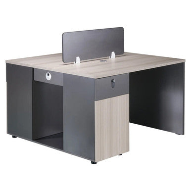 1200 mm Modern Double Desk with Privacy Screen and Pedestals, an Office Workstation Featuring a Dual-Desktop Setup with a Privacy Screen and Built-in Storage Pedestals.