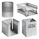 Perforated Steel Desk Set: Two - Tier Letter Tray, Paper Cube Holder, Pencil Cup & Waste Paper Bin