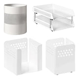 Perforated Steel Desk Set: Two - Tier Letter Tray, Paper Cube Holder, Pencil Cup & Waste Paper Bin