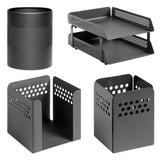 Perforated Steel Desk Set: Two - Tier Letter Tray, Paper Cube Holder, Pencil Cup & Waste Paper Bin