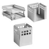 Square Punch Desk Set: Two - Tier Letter Tray, Paper Cube Holder, and Pencil Cup