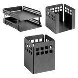 Square Punch Desk Set: Two - Tier Letter Tray, Paper Cube Holder, and Pencil Cup
