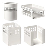 Square Punch Steel Desk Set: Two - Tier Letter Tray, Paper Cube Holder, Pencil Cup, and Waste Paper Bin
