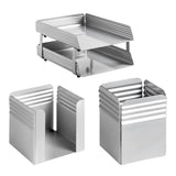Fluted Steel Desk Set: Two Tier Letter Tray, Paper Cube Holder, and Pencil Cup