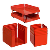 Fluted Steel Desk Set: Two Tier Letter Tray, Paper Cube Holder, and Pencil Cup