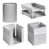 Fluted Desk Set: Two Tier Letter Tray, Paper Cube Holder, Pencil Cup, Waste Paper Bin