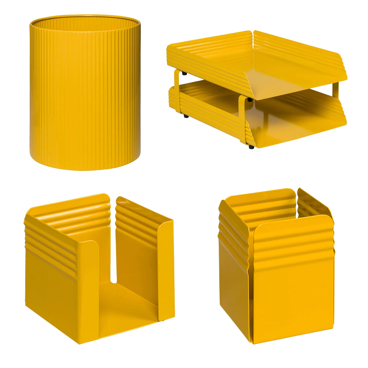 Fluted Desk Set: Two Tier Letter Tray, Paper Cube Holder, Pencil Cup, Waste Paper Bin