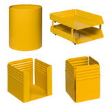 Fluted Desk Set: Two Tier Letter Tray, Paper Cube Holder, Pencil Cup, Waste Paper Bin