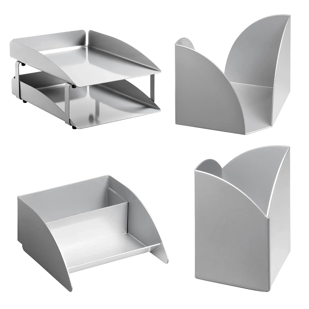 Modern Steel Two - Tier Desk Set: Letter Tray, Paper Cube Holder, Pencil Cup & Business Card Holder