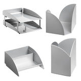Modern Steel Two - Tier Desk Set: Letter Tray, Paper Cube Holder, Pencil Cup & Business Card Holder