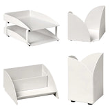 Modern Steel Two - Tier Desk Set: Letter Tray, Paper Cube Holder, Pencil Cup & Business Card Holder