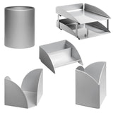 Modern Steel Two - Tier Desk Set: Letter Tray, Paper Cube Holder, Pencil Cup, Business Card Holder & Waste Paper Bin