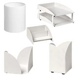 Modern Steel Two - Tier Desk Set: Letter Tray, Paper Cube Holder, Pencil Cup, Business Card Holder & Waste Paper Bin