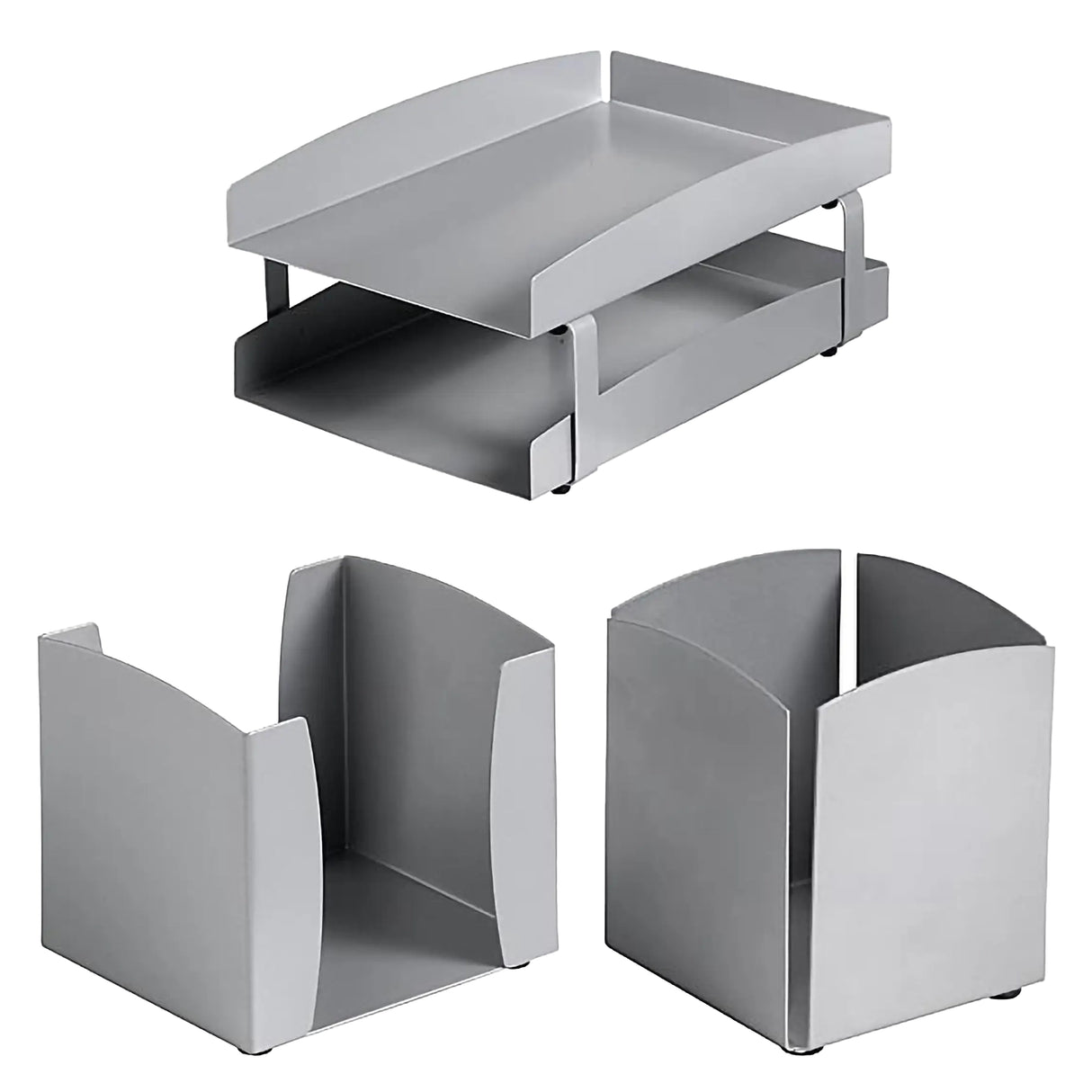 Life Steel Desk Set: Two - Tier Letter Tray, Paper Cube Holder & Pencil Cup