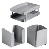 Life Steel Desk Set: Two - Tier Letter Tray, Paper Cube Holder & Pencil Cup