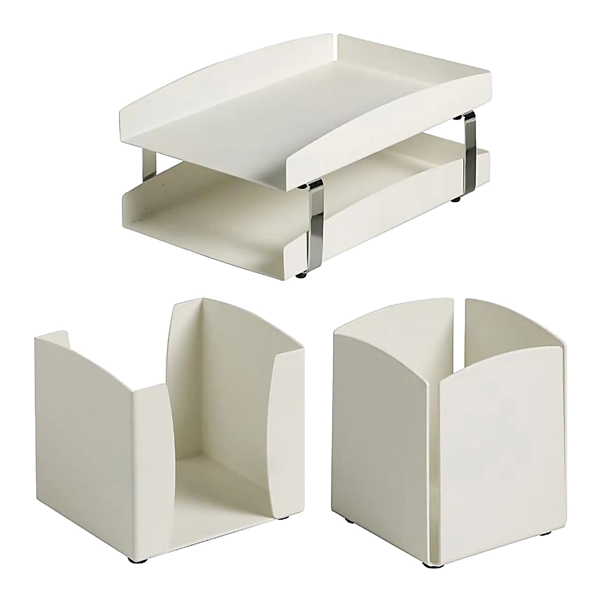 Life Steel Desk Set: Two - Tier Letter Tray, Paper Cube Holder & Pencil Cup